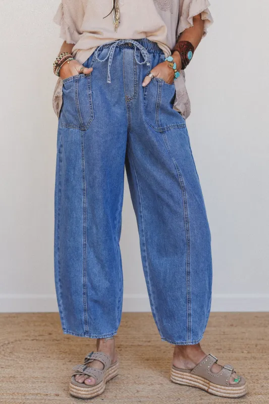 Sudden Spark Drawstring Barrel Jeans - Denim made by Very J