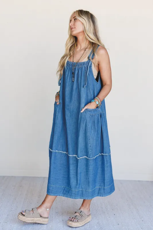 New Frontier Overalls Dress - Medium Denim made by Veveret