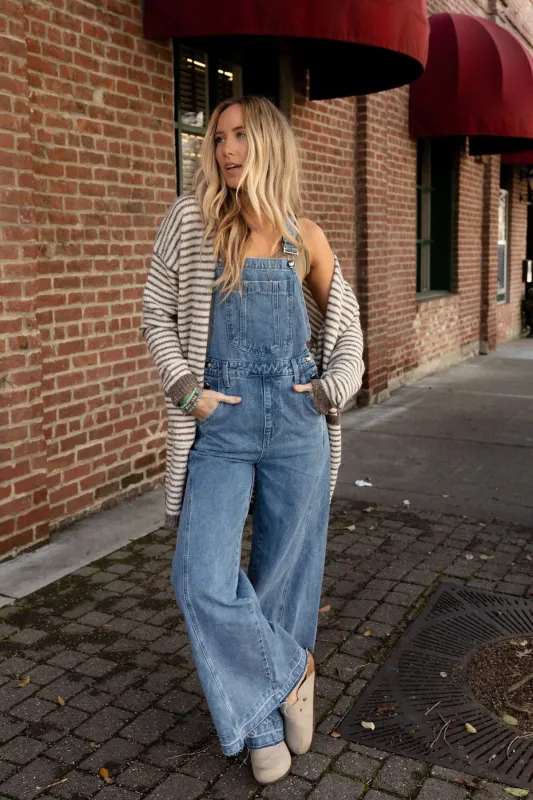 Perfect Throwback Wide Leg Overalls - Light Denim sold by Three Bird Nest
