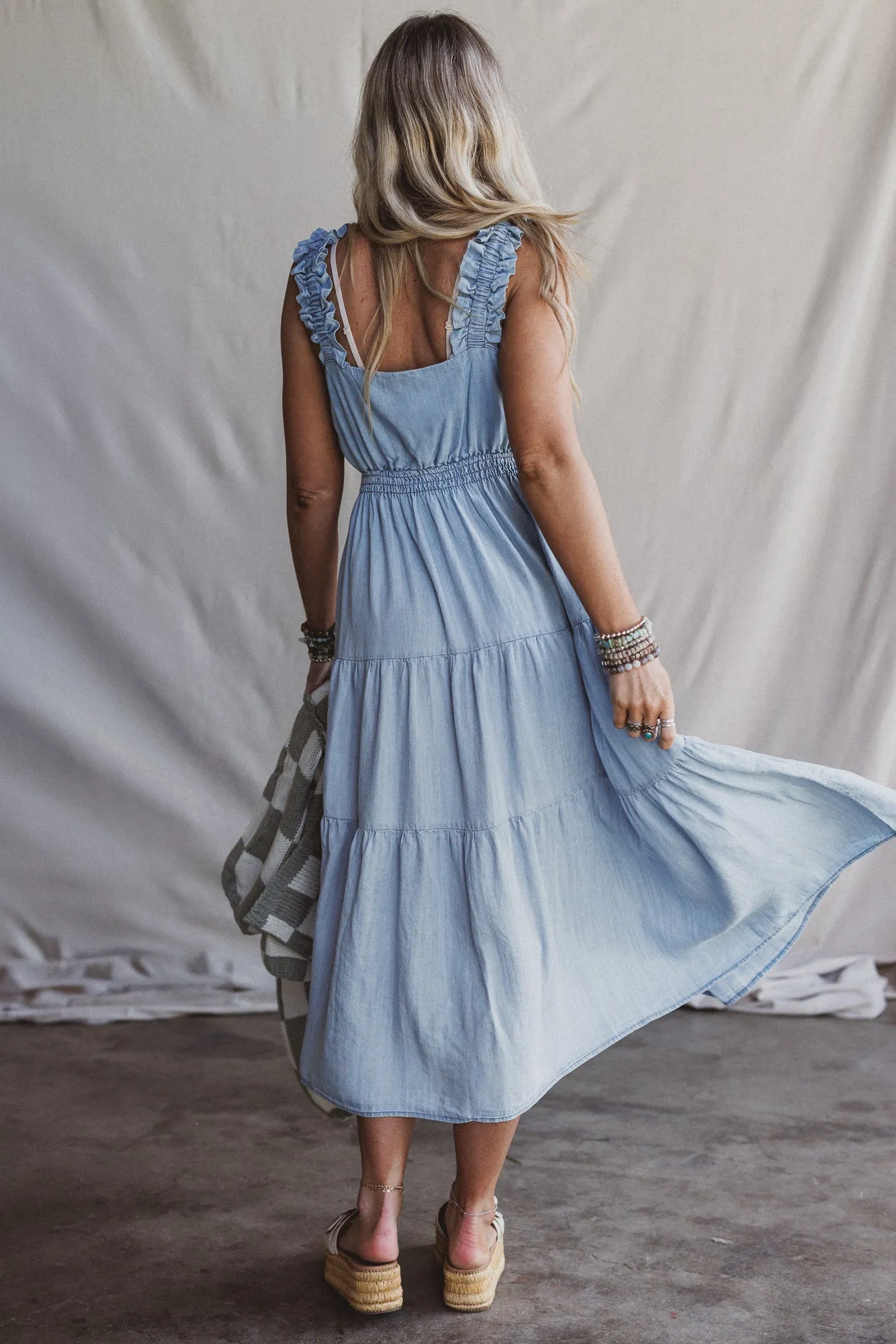 Swing By Tiered Maxi Dress - Light Denim sold by Three Bird Nest product image thumbnail 4