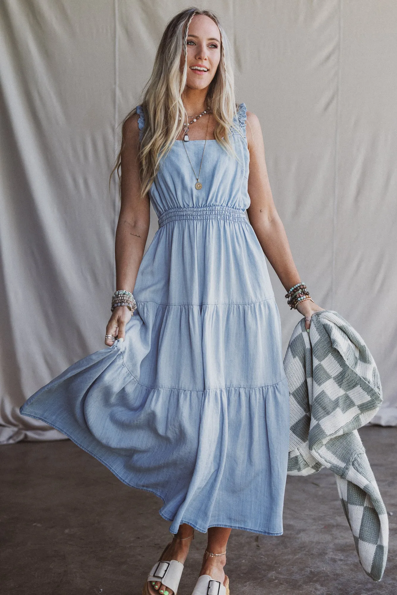 Swing By Tiered Maxi Dress - Light Denim sold by Three Bird Nest