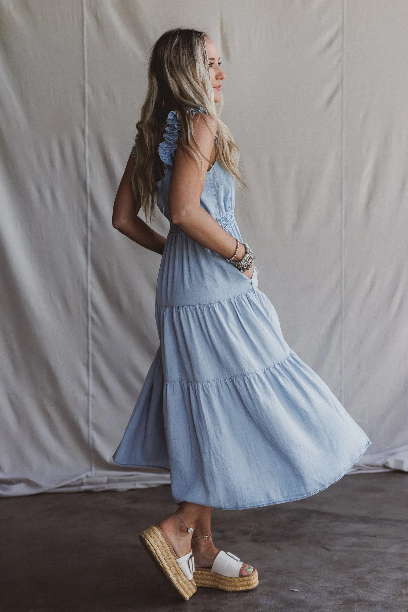 Swing By Tiered Maxi Dress - Light Denim sold by Three Bird Nest product image thumbnail 5