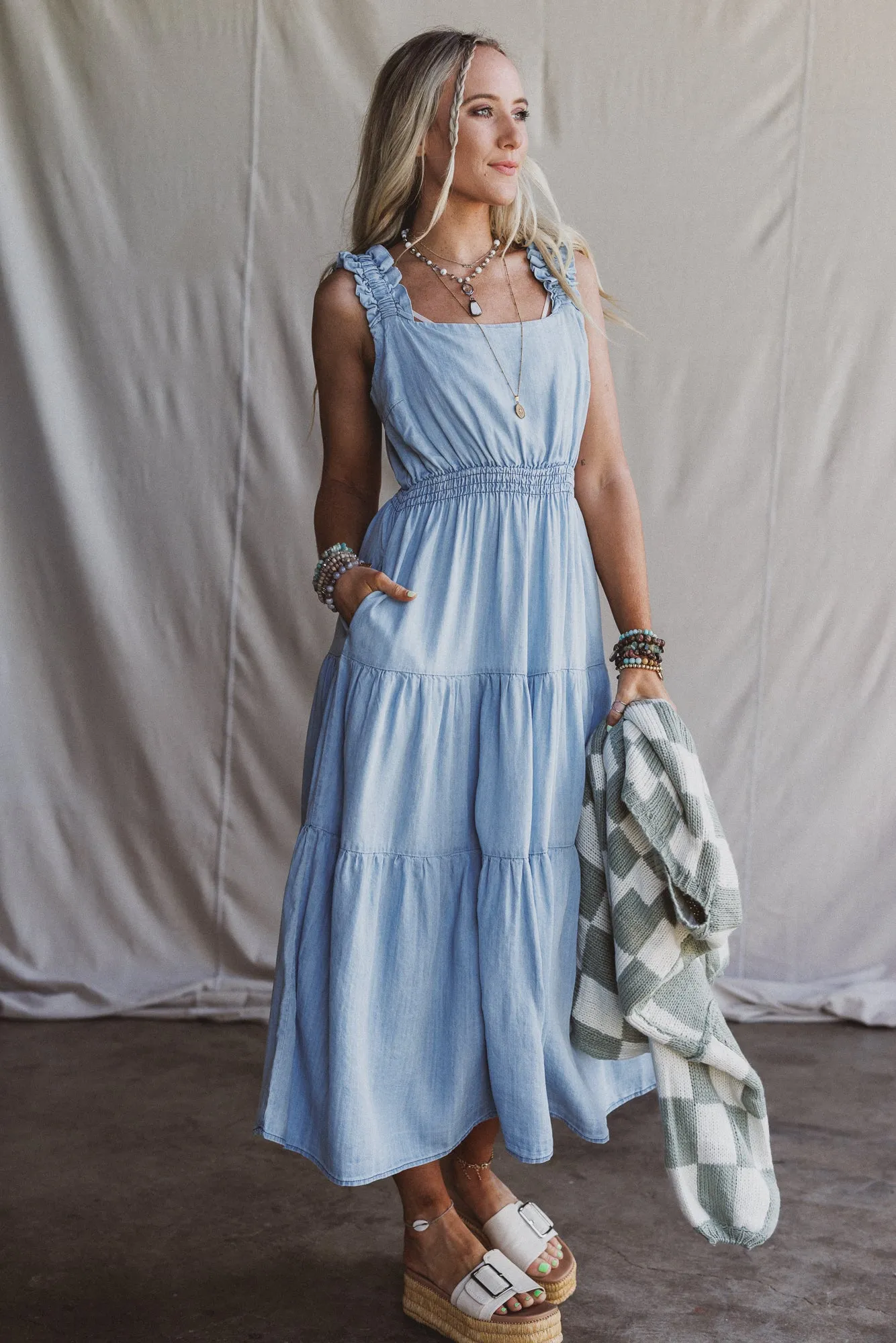 Swing By Tiered Maxi Dress - Light Denim sold by Three Bird Nest product image thumbnail 3
