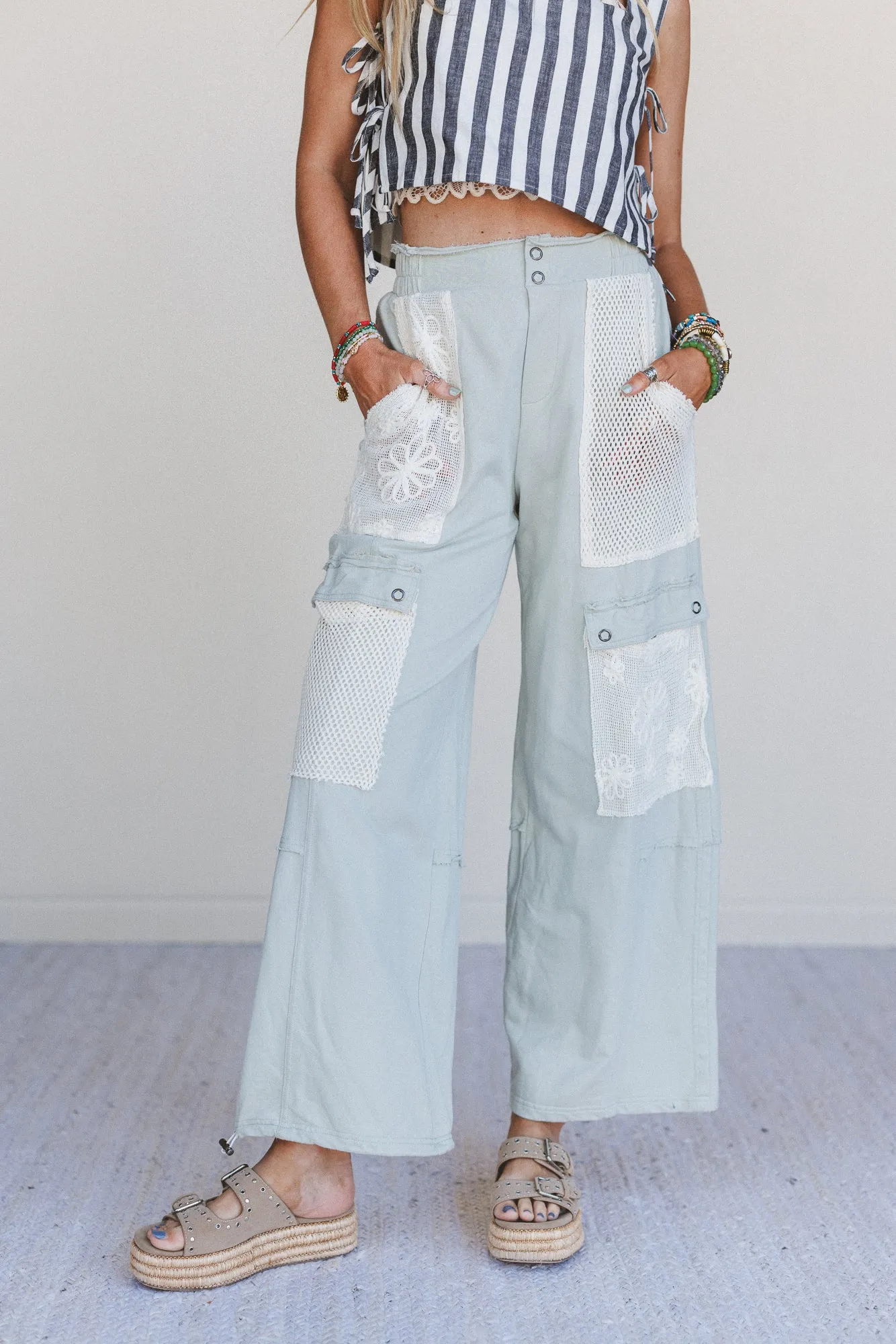 Sugar Blossom Wide Leg Pants - Sage sold by Three Bird Nest