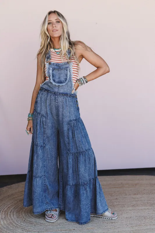 Wildflower Blues Tiered Jumpsuit - Denim sold by Three Bird Nest