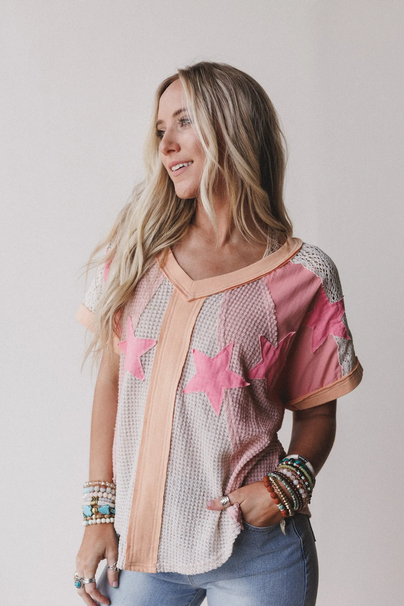 Nova Flow Star Patched Top - Pink sold by Three Bird Nest product image thumbnail 2