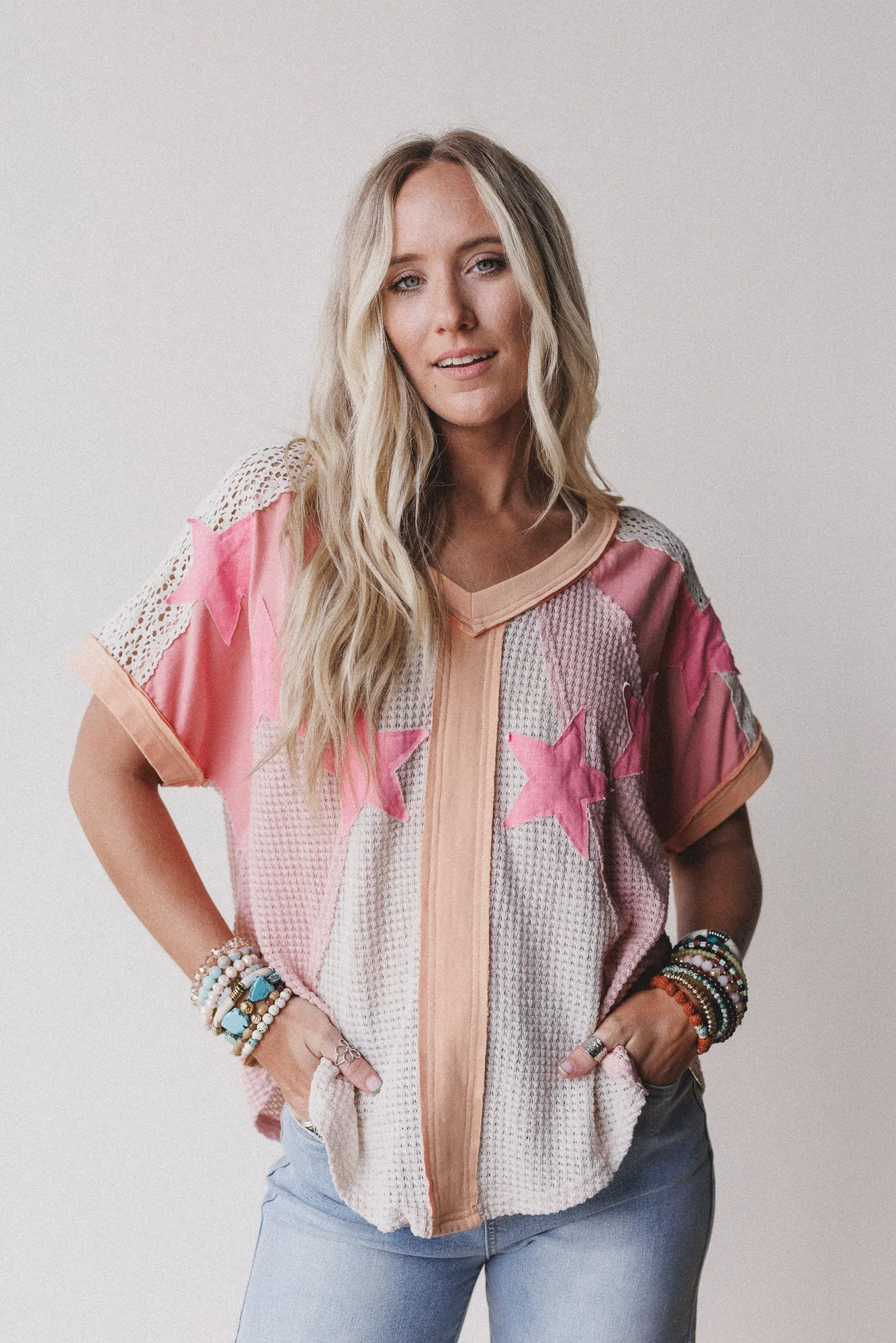 Nova Flow Star Patched Top - Pink sold by Three Bird Nest product image thumbnail 4