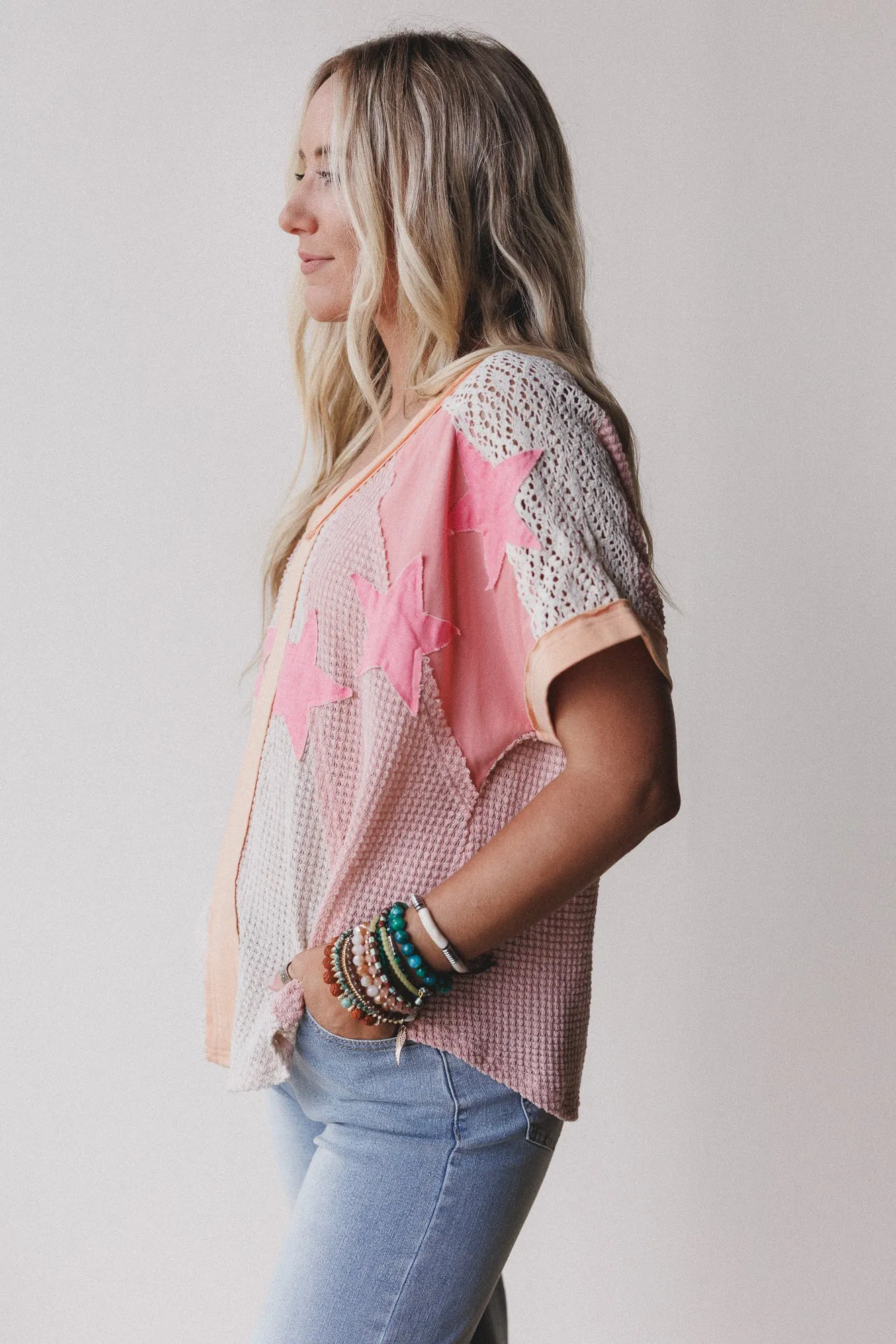 Nova Flow Star Patched Top - Pink sold by Three Bird Nest product image thumbnail 3