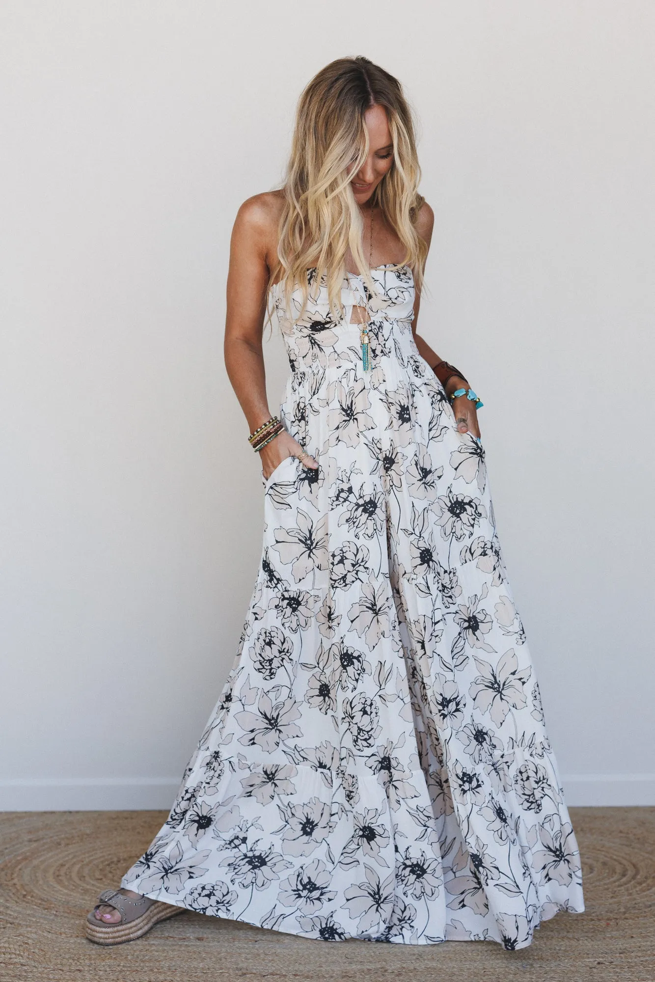 Eternal Bloom Tiered Wide Leg Jumpsuit - Beige Multi sold by Three Bird Nest product image thumbnail 5