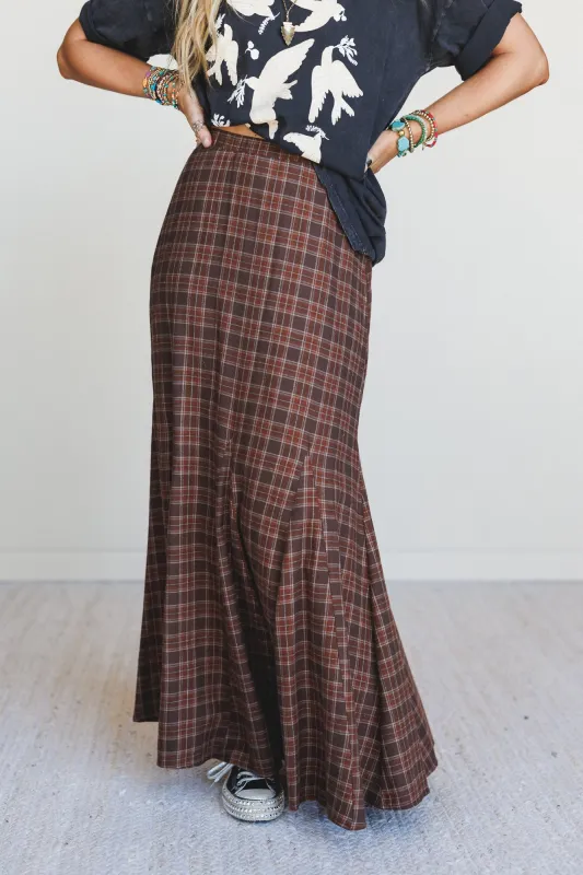 High Plains Plaid Maxi Skirt - Brown made by Blue B