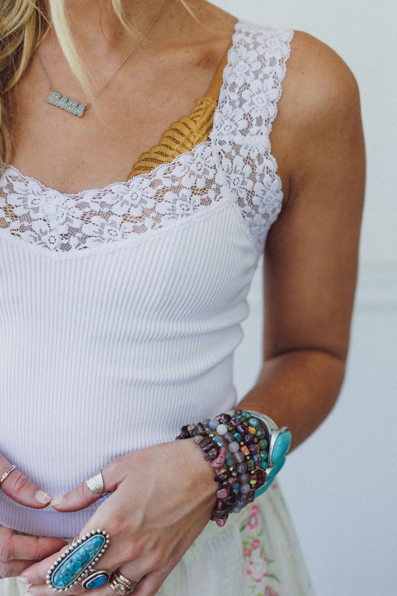 Love Echoes Lace Tank Top - White sold by Three Bird Nest product image thumbnail 2