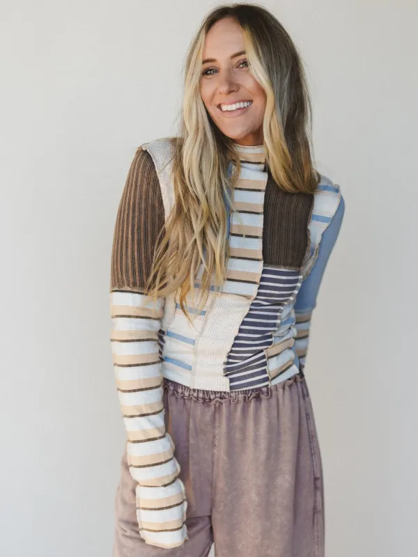 Eclectic Stripes Top - Taupe sold by Three Bird Nest