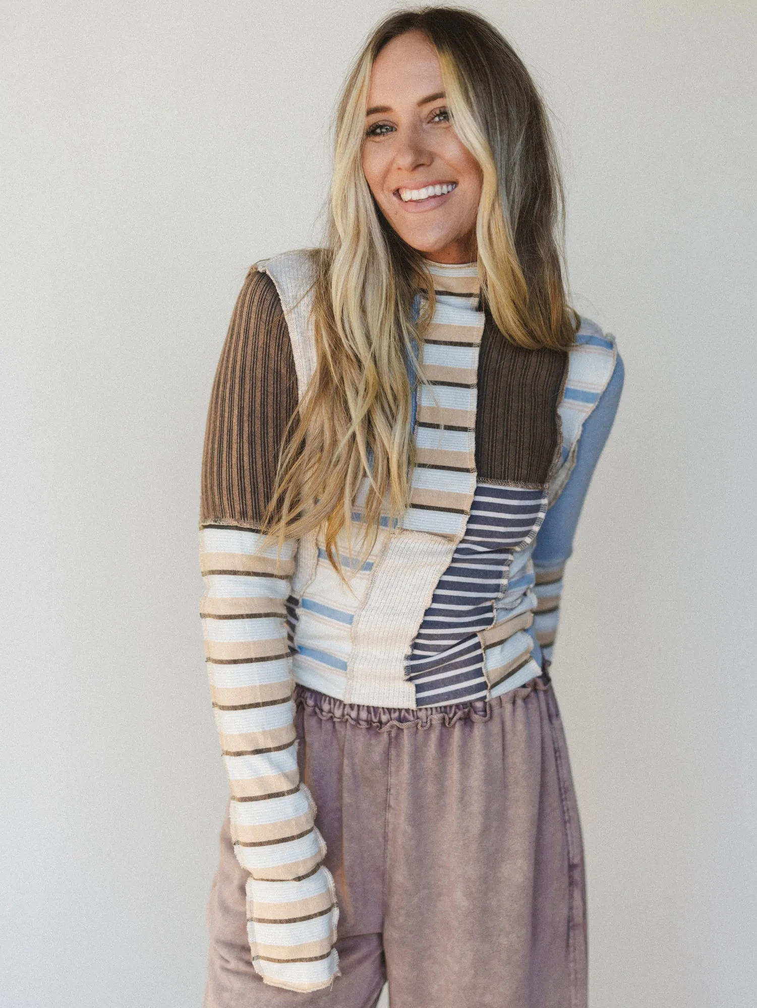 Eclectic Stripes Top - Taupe sold by Three Bird Nest