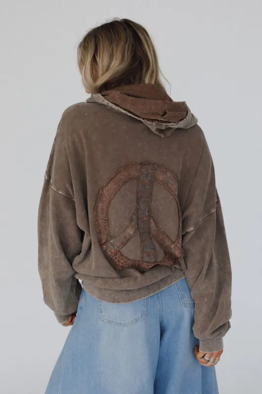 Janelle Peace Patch Sweatshirt Top - Coffee made by easel