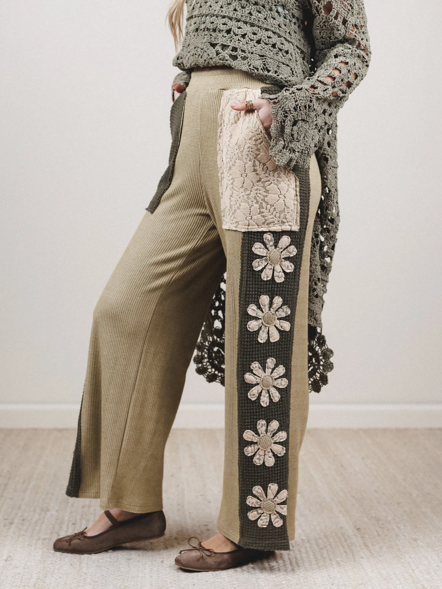 Flower Fields Large Pocket Pants - Sage sold by Three Bird Nest