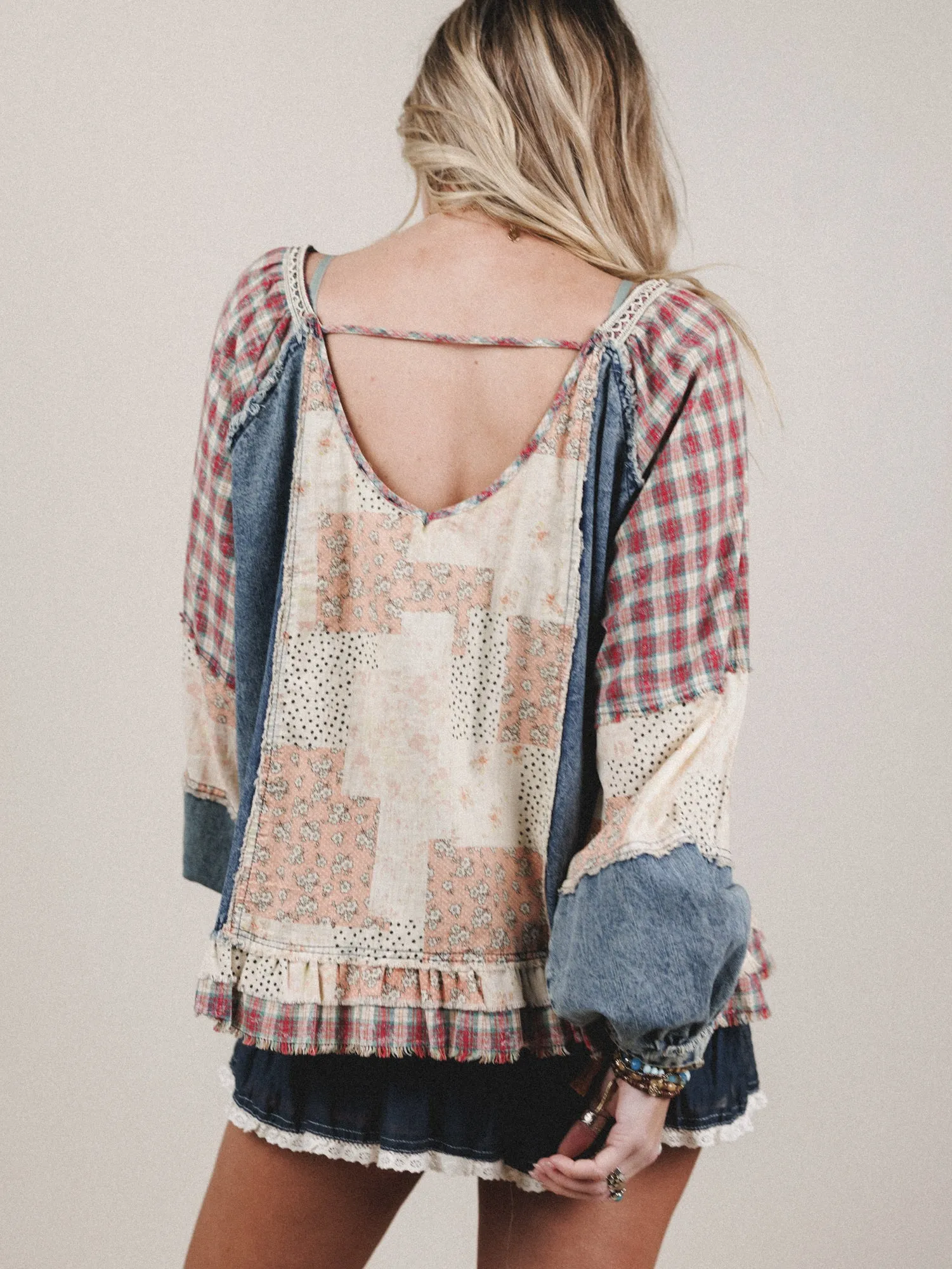 Patchwork Parade Top - Denim sold by Three Bird Nest product image thumbnail 4