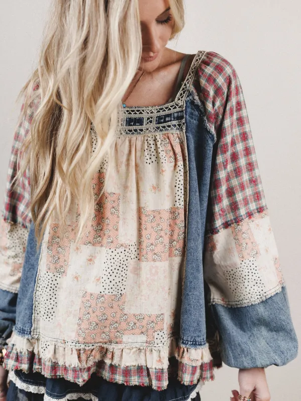 Patchwork Parade Top - Denim made by Three Bird Nest