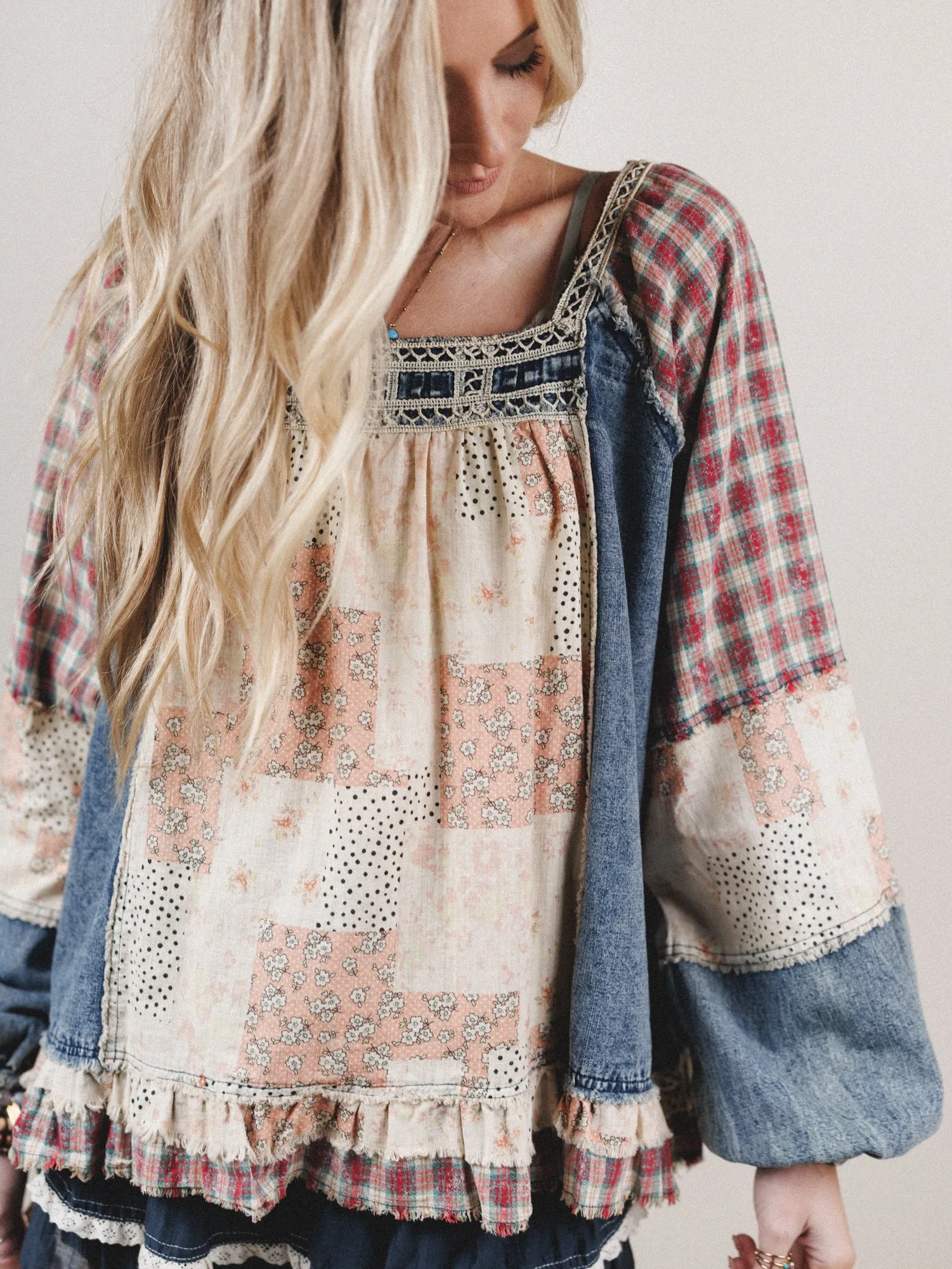 Patchwork Parade Top - Denim sold by Three Bird Nest