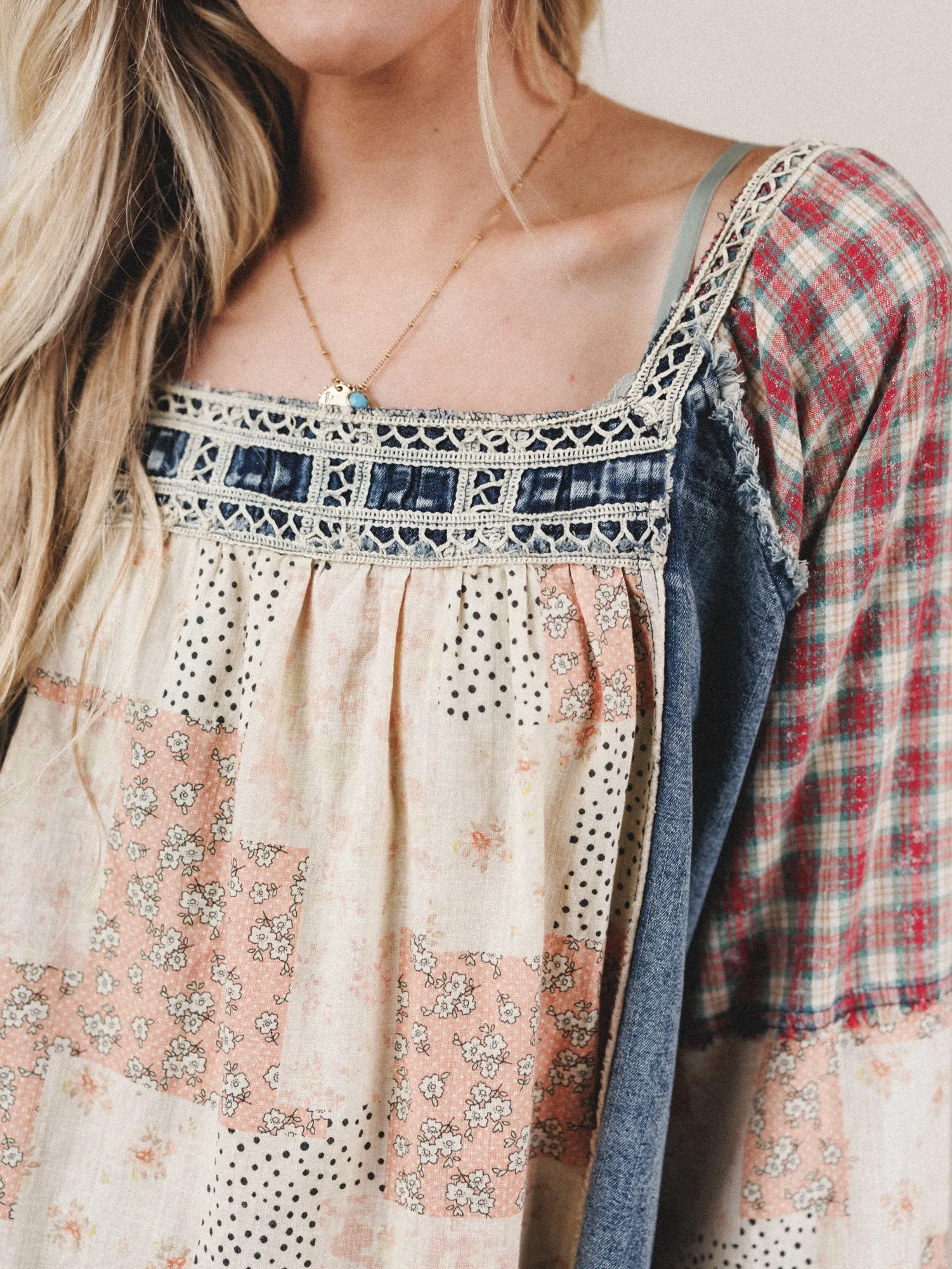 Patchwork Parade Top - Denim sold by Three Bird Nest product image thumbnail 5