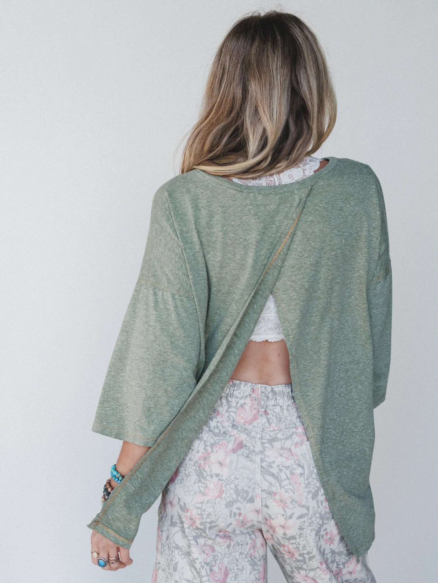 The Nest Callie Split Back Top - Olive sold by Three Bird Nest