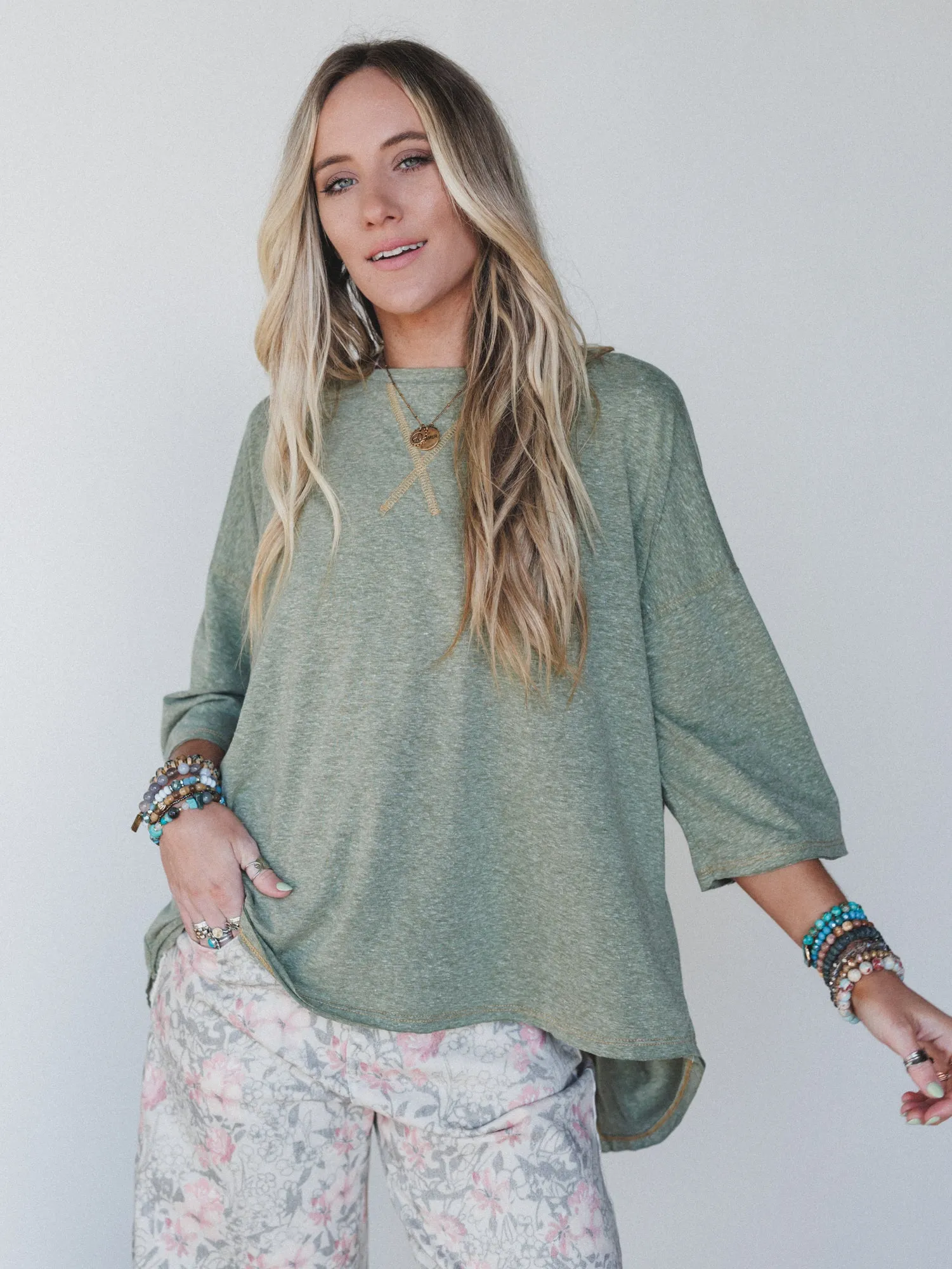The Nest Callie Split Back Top - Olive sold by Three Bird Nest product image thumbnail 2
