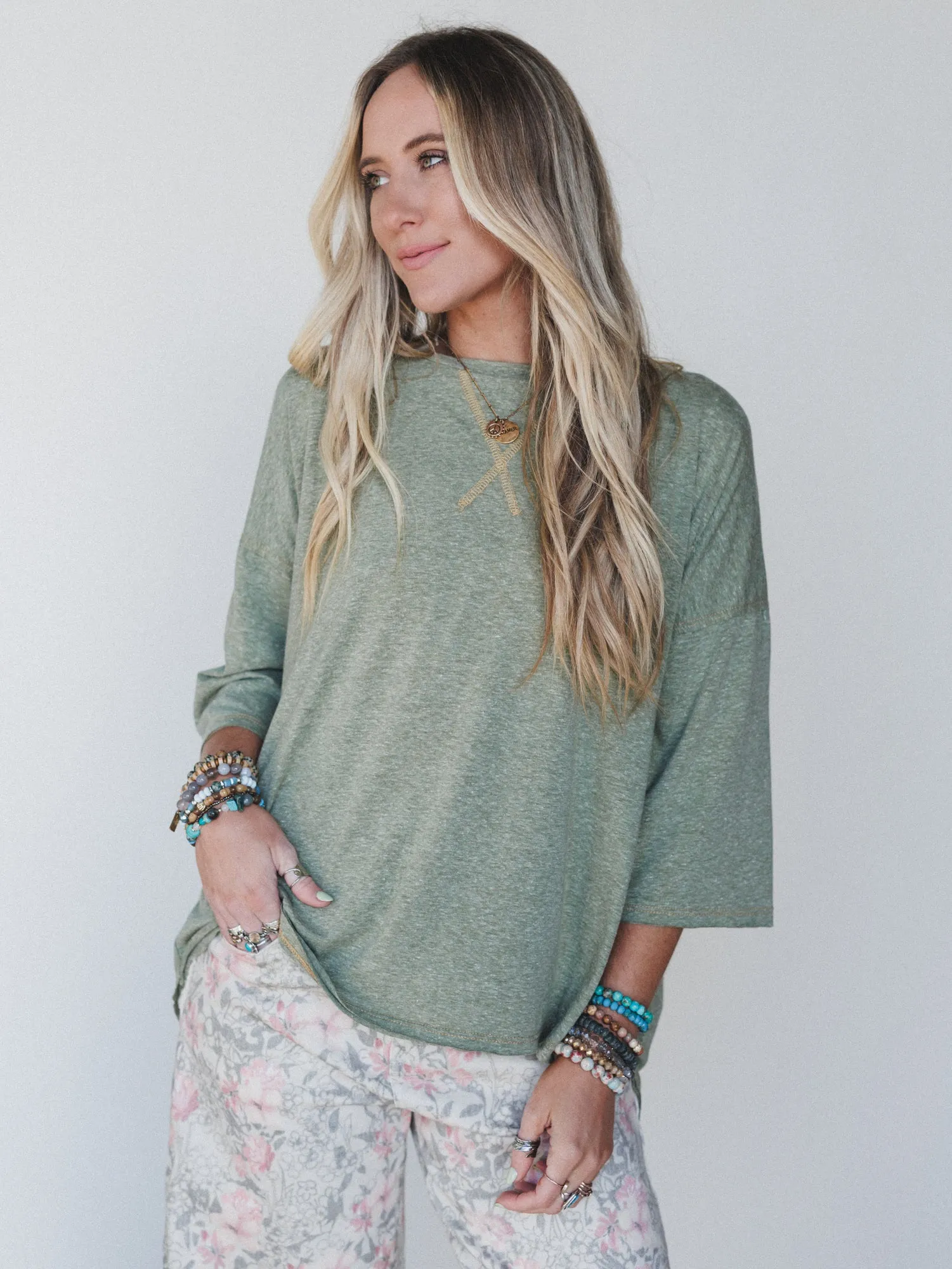 The Nest Callie Split Back Top - Olive sold by Three Bird Nest product image thumbnail 5