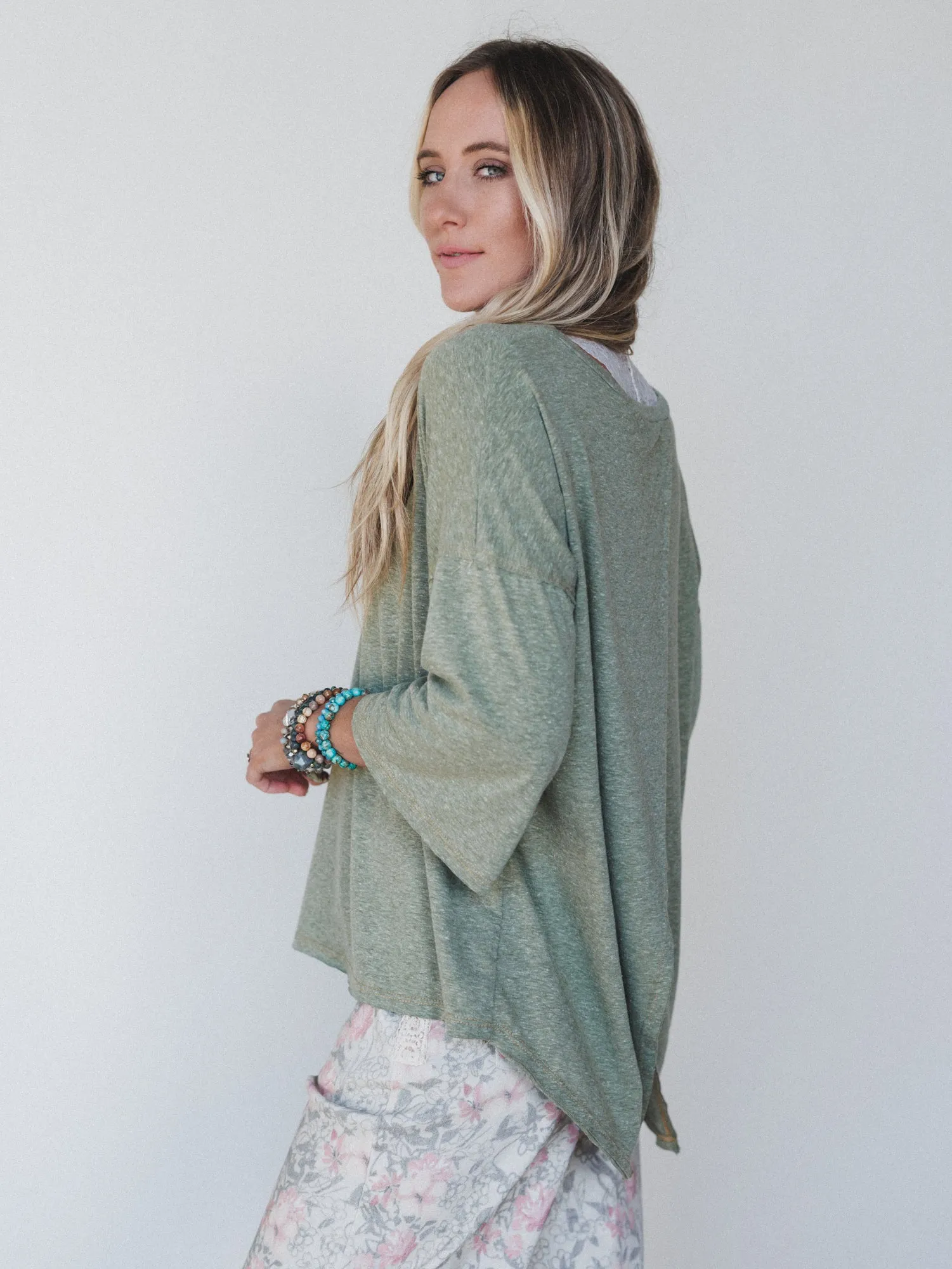 The Nest Callie Split Back Top - Olive sold by Three Bird Nest product image thumbnail 3