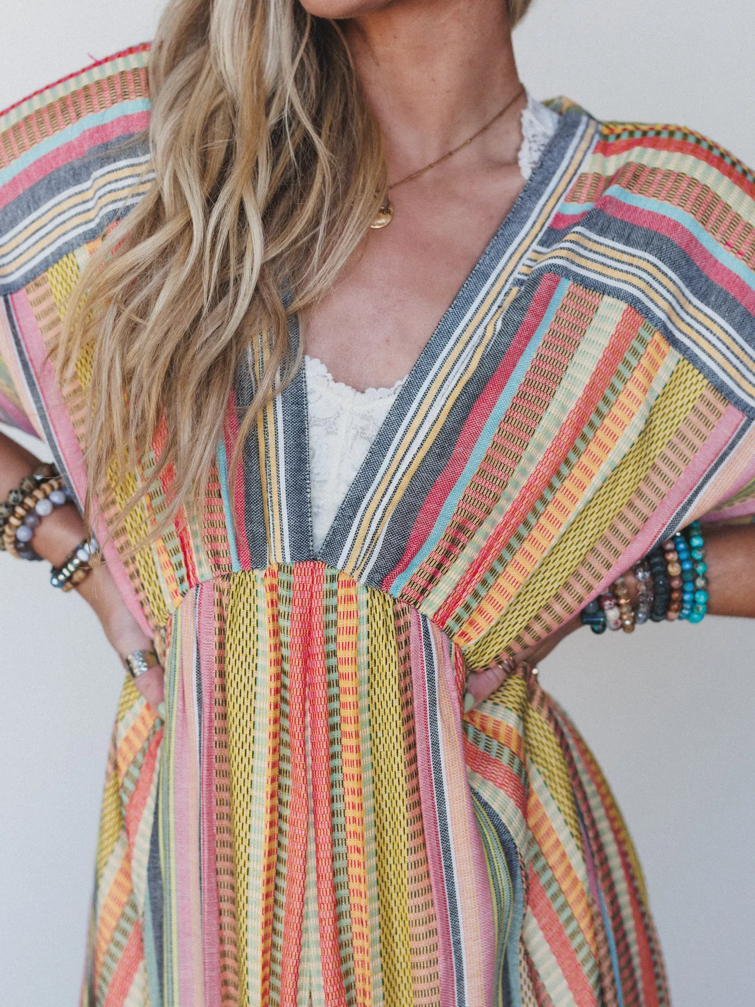 Island Tan V Neck Maxi Dress - Yellow Multi sold by Three Bird Nest product image thumbnail 3