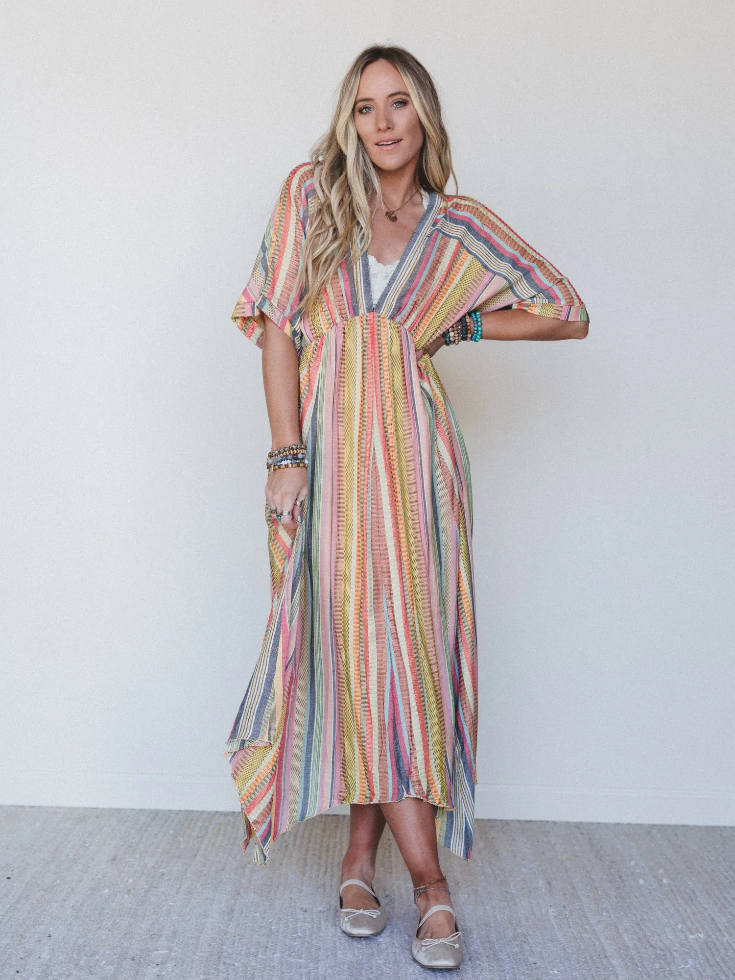 Island Tan V Neck Maxi Dress - Yellow Multi sold by Three Bird Nest product image thumbnail 2