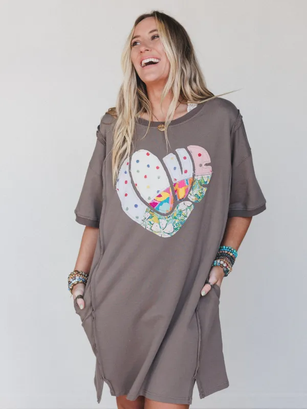 Soft Heart Tee Dress - Mocha sold by Three Bird Nest