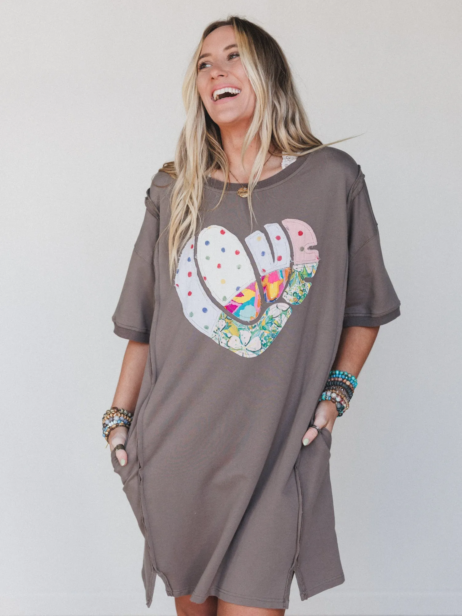 Soft Heart Tee Dress - Mocha sold by Three Bird Nest