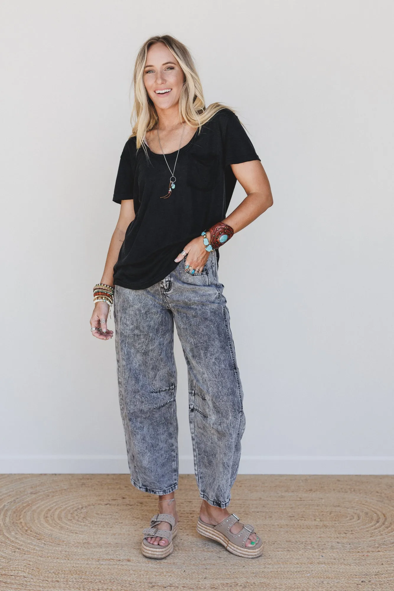 Lucky Break Barrel Jeans - Grey sold by Three Bird Nest