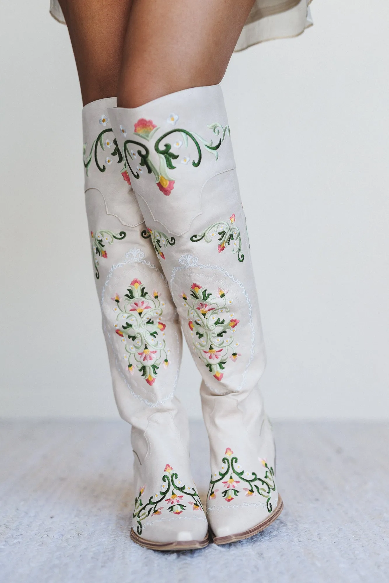 Cowgirl Bloom Embroidered Boots - Cream sold by Three Bird Nest