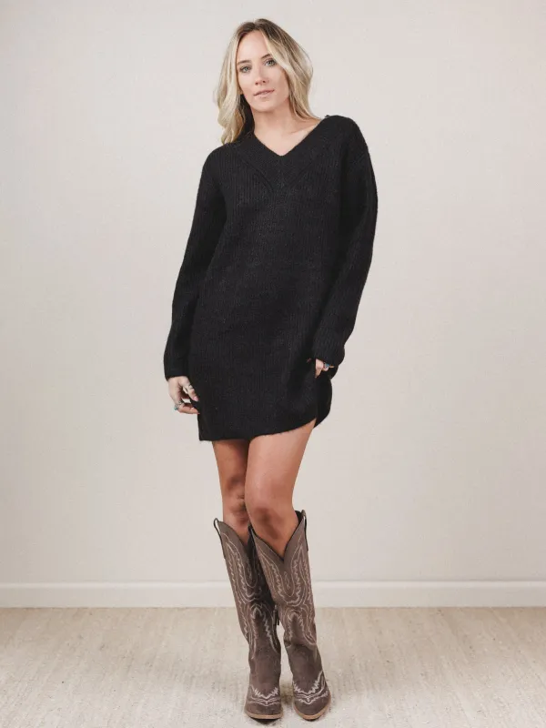 Winter Muse Sweater Dress - Black made by Zenana