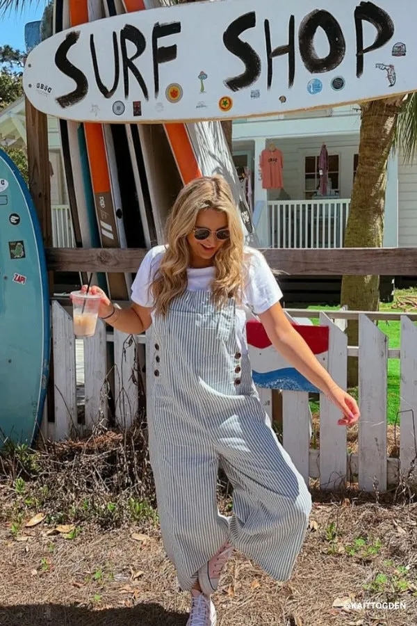 High Hopes Denim Overalls - Denim Stripe sold by Three Bird Nest