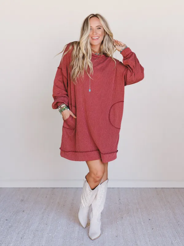 The Nest Moon Glow Long Sleeve Dress - Rust sold by Three Bird Nest