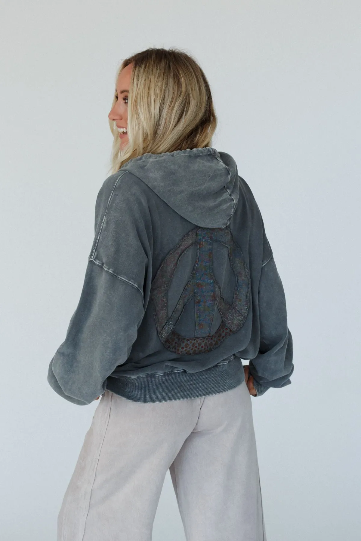 Janelle Peace Patch Sweatshirt Top - Ash sold by Three Bird Nest