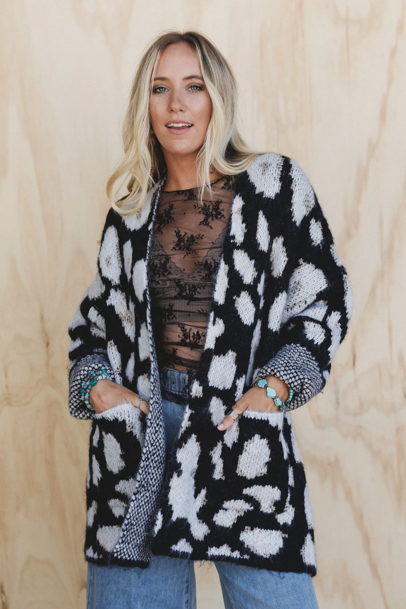 Viva Leopard Print Cardigan - Black sold by Three Bird Nest