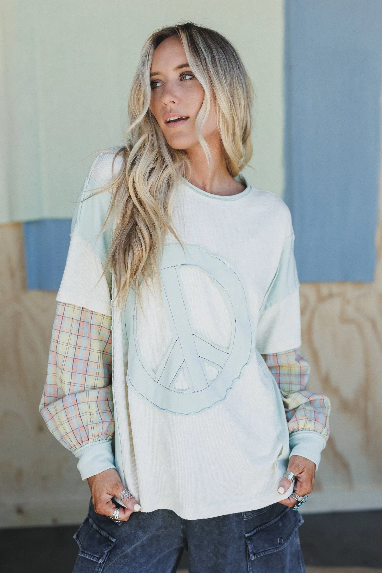 Patch Your Soul Peace Top - Oatmeal sold by Three Bird Nest product image thumbnail 5