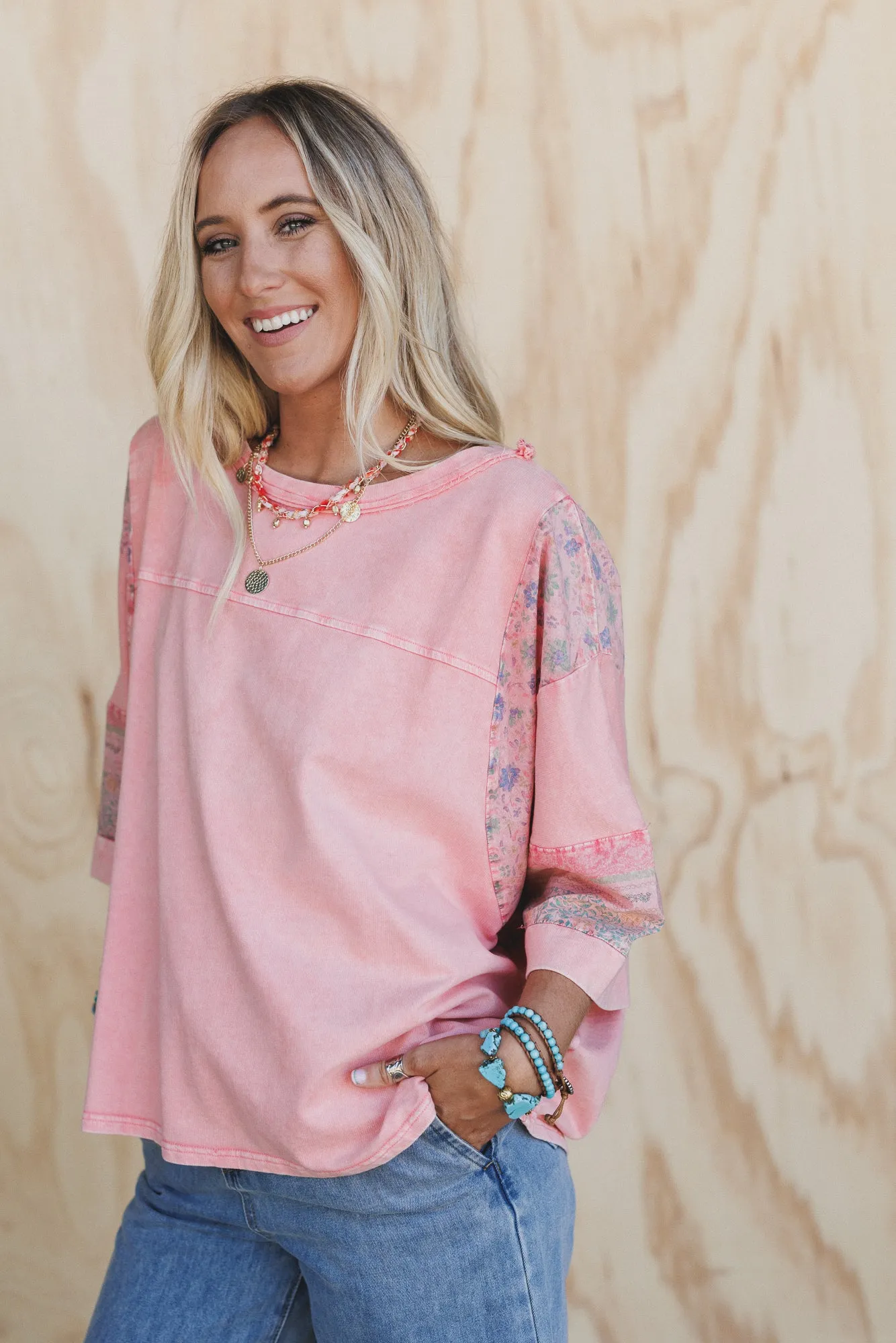 Find Your Path Mix Print Top - Coral sold by Three Bird Nest product image thumbnail 3