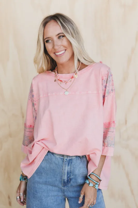 Find Your Path Mix Print Top - Coral made by easel