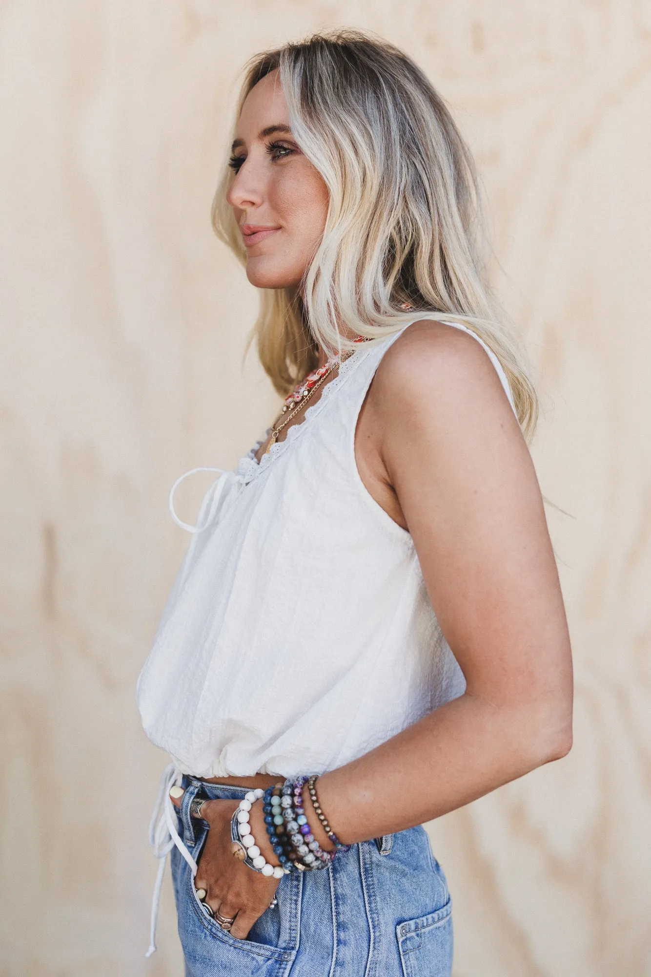 Brea Blossom Sleeveless Top - Off White sold by Three Bird Nest product image thumbnail 3