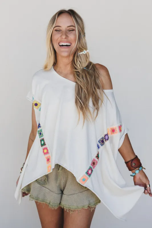 Cottage Bloom Crochet Top - Cream made by Davi & Dani