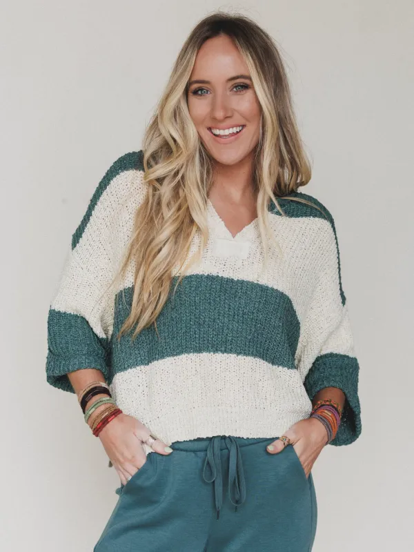 Sandy Stripes Sweater - Ash Jade made by Zenana