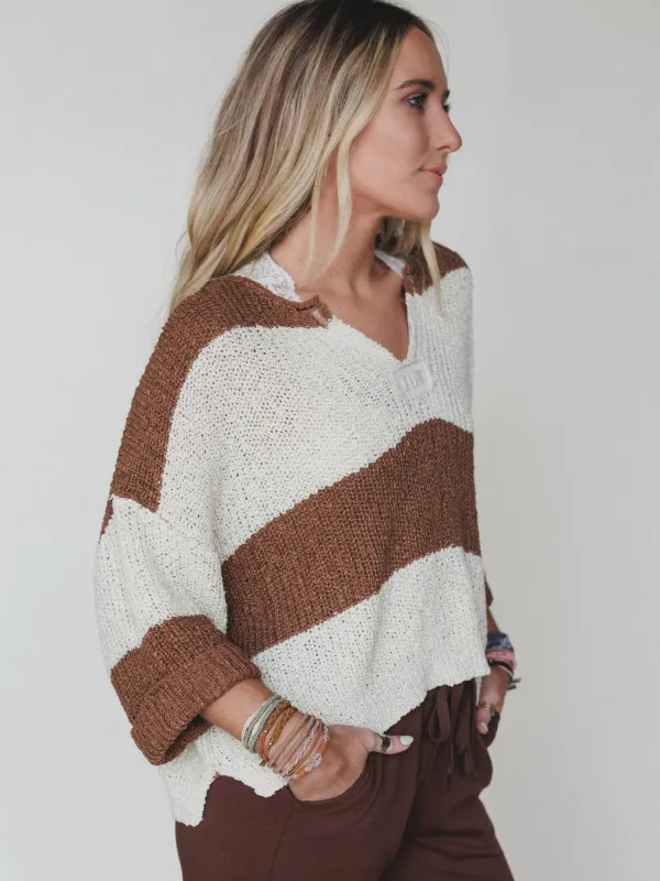 Sandy Stripes Sweater - Deep Camel made by Zenana