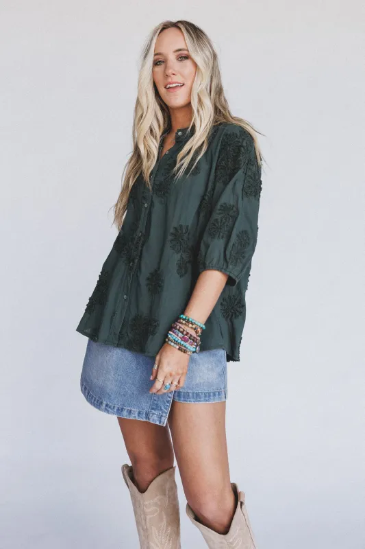 In Bloom Blouse - Dark Green sold by Three Bird Nest