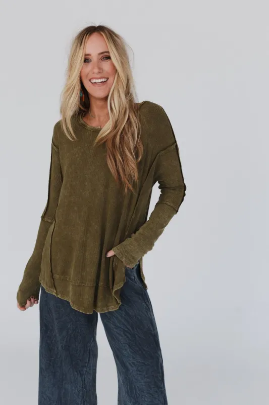 Cant Miss Thermal Knit Top - Olive made by Three Bird Nest