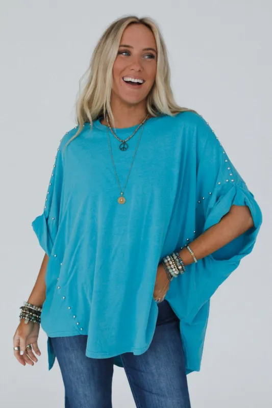 Tomcat Studded High Low Top - Teal sold by Three Bird Nest