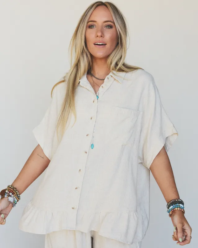 Pure Soul Linen Top - Oatmeal made by easel