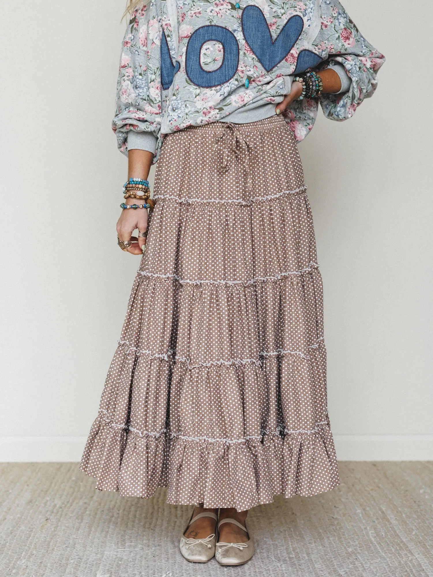 Polka Dot Darling Maxi Skirt - Mocha sold by Three Bird Nest product image thumbnail 2